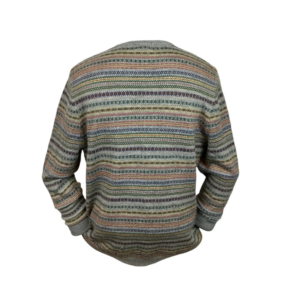 Lands End Nordic Fair Isle Merino Wool V Neck Sweater